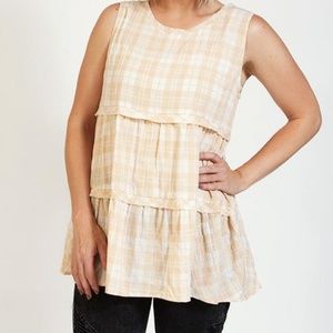 Sleeveless Plaid Ruffle Top